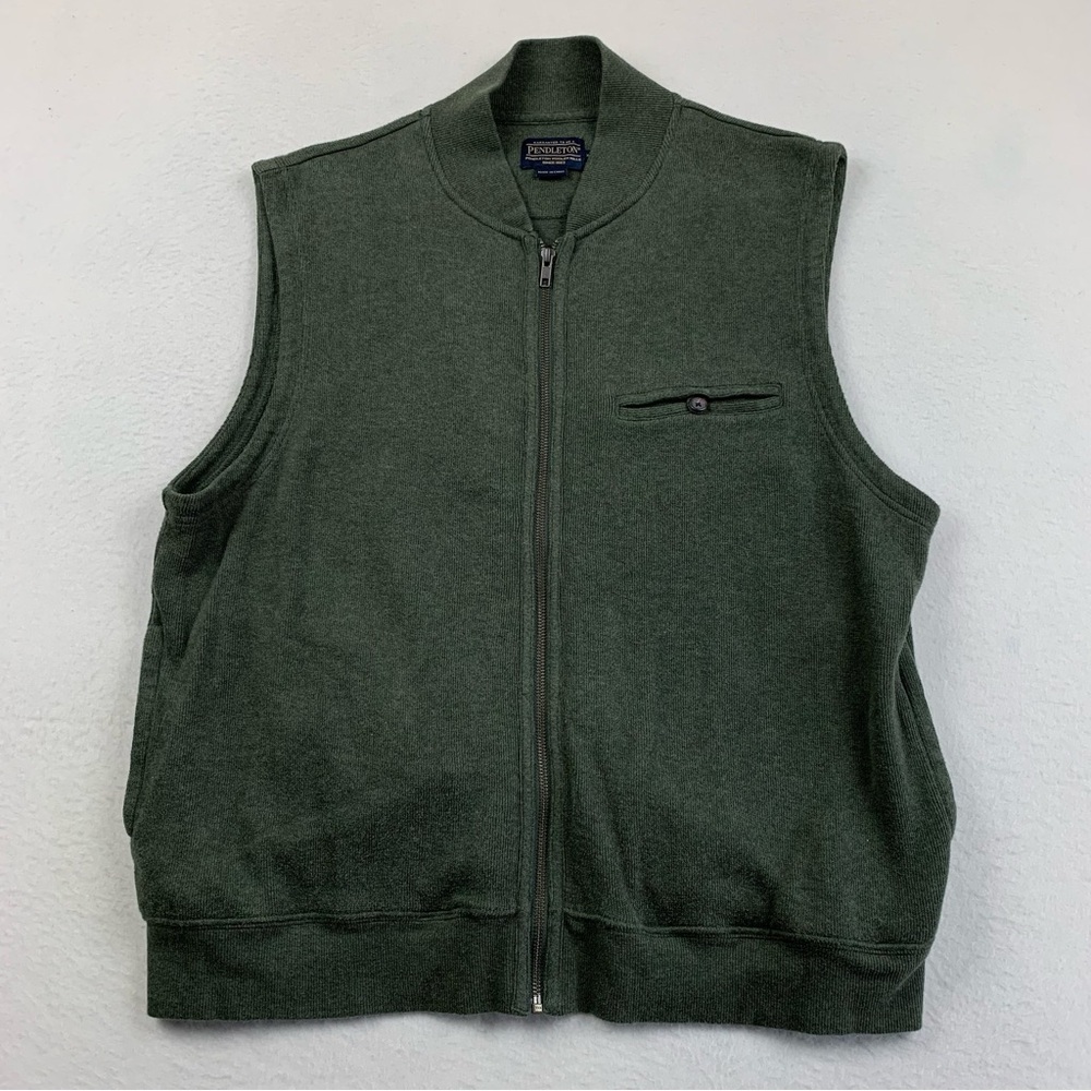 Pendleton Vest Mens XL Sleeveless Casual Full Zip Sweater Green‎ Pockets Outdoor